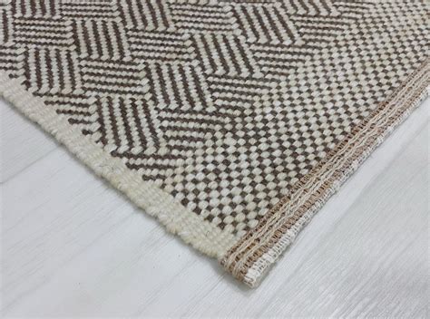 Bedside Wool Rug Beige Woven Rug Brown Small Wool Mat - Etsy