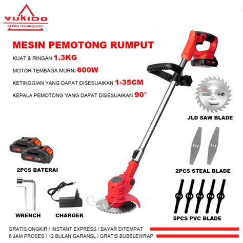 YUKIDO Mesin Potong Rumput Baterai 36V Cordless Lawn Mower Mesin Pemotong Rumput Mesin Rumput ...