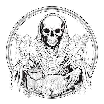 Premium Vector | Sketch hand drawn single line art coloring page line drawing death devil skull day