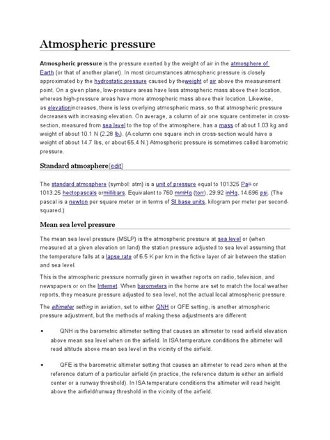 Atmospheric Pressure: Standard Atmosphere | PDF | Atmospheric Pressure ...