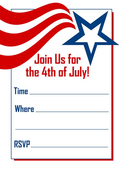 4th of July Invitations - Free Printable | Party invite template, 4th ...