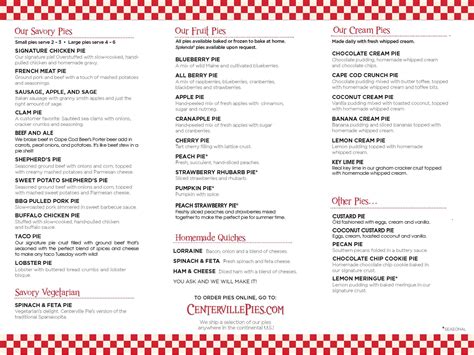 Our Pie Menu—Centerville Pie Company