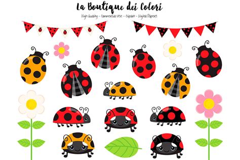 Cute Ladybug Clipart and Vectors By La Boutique Dei Colori | TheHungryJPEG