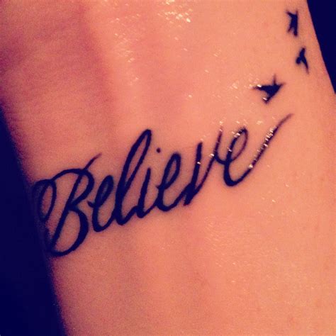 Believe tattoo: would be cute with small Tinker Bell or Peter Pan | Believe tattoos, Word tattoos