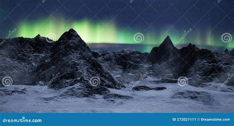 Rocky Mountain Landscape at Night with Stars and Northern Lights in Sky ...