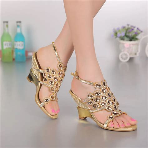 Women's sandals genuine leather party Rhinestone Female sandals for ...