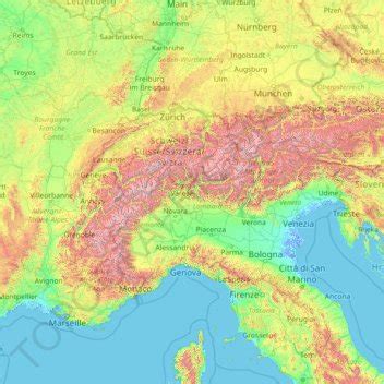 Alps topographic map, elevation, relief