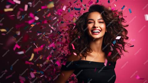 Premium AI Image | Beautiful woman with confetti background