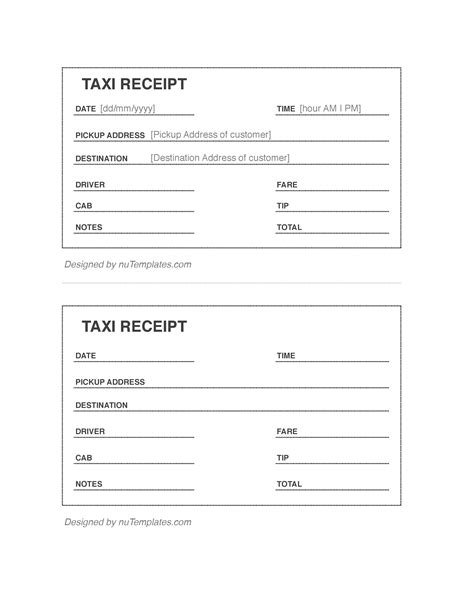 Taxi Receipt Template - Taxi Receipts | nuTemplates