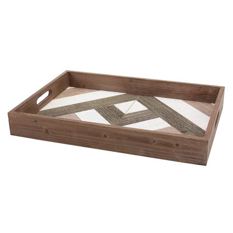 Stonebriar Rectangle Geometric Wooden Serving Tray with Handles ...