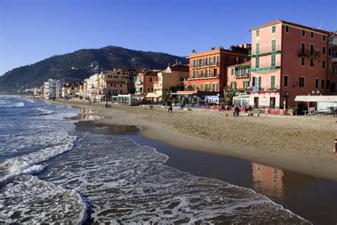 The Alassio Beach, Riviera Dei Fiori, Savona, Liguria, Italy Editorial Stock Photo - Image of ...