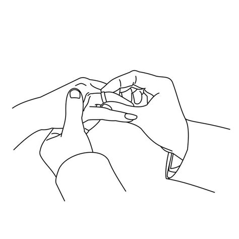 Download Illustration of line drawing a closeup of hands exchanging wedding rings. Wedding ...