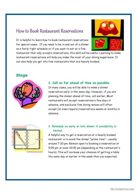 How to Book Restaurant Reservations: Deutsch DAF Arbeitsblätter pdf & doc