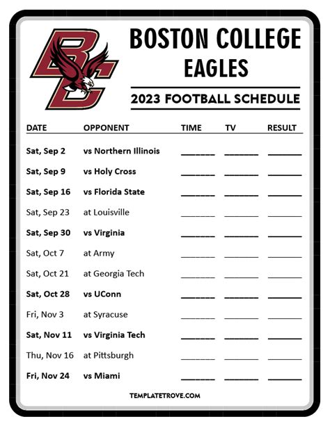 Printable 2023 Boston College Eagles Football Schedule