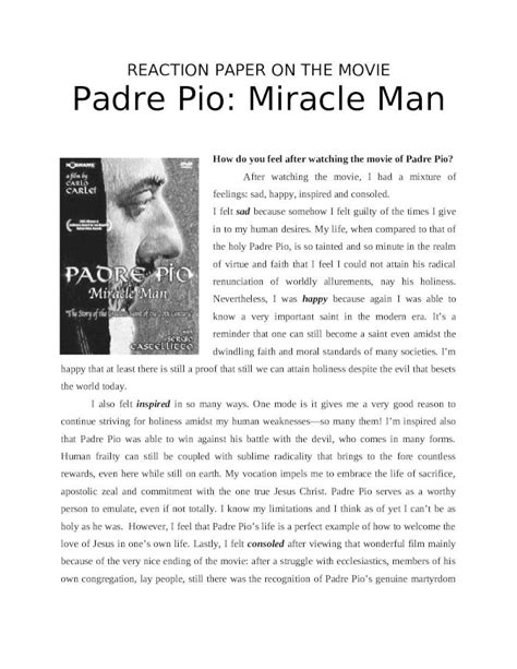 (DOCX) Padre Pio: A Reaction Paper to the Movie "Padre Pio: Miracle Man ...