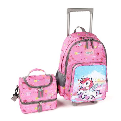 Tilami Rolling Backpack 18 inch Double Handle with Lunch Bag Wheeled ...