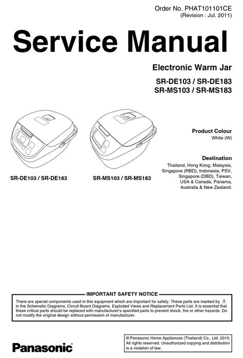 PANASONIC SR-DE103 SERVICE MANUAL Pdf Download | ManualsLib