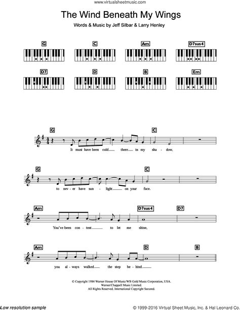 The Wind Beneath My Wings sheet music (intermediate) for piano solo ...