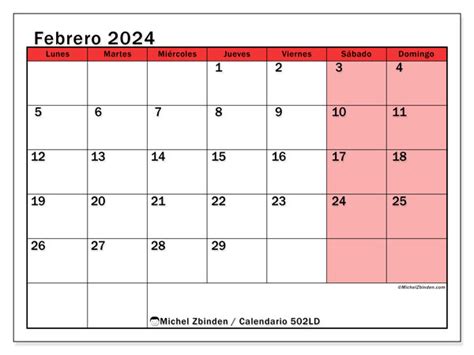 Calendario febrero 2024 - Económico... rojo LD - Michel Zbinden PR