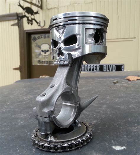 "Slinger" Hand carved Skull Piston from Morgan's Garage | Morgans ...