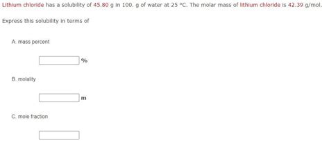 Solved Lithium chloride has a solubility of 45.80 g in 100 g | Chegg.com