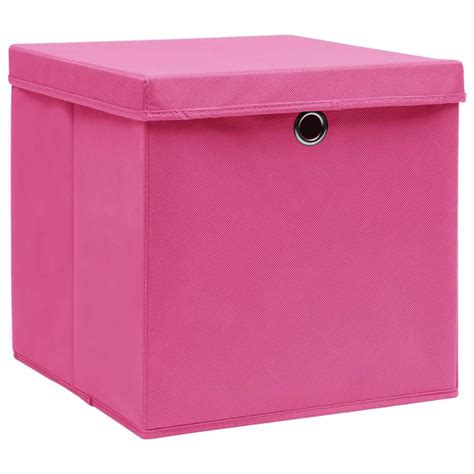 Storage Boxes with Lids 10 pcs Pink 32x32x32 cm Fabric