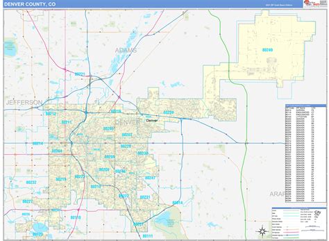 Denver County, CO Zip Code Wall Map Basic Style by MarketMAPS