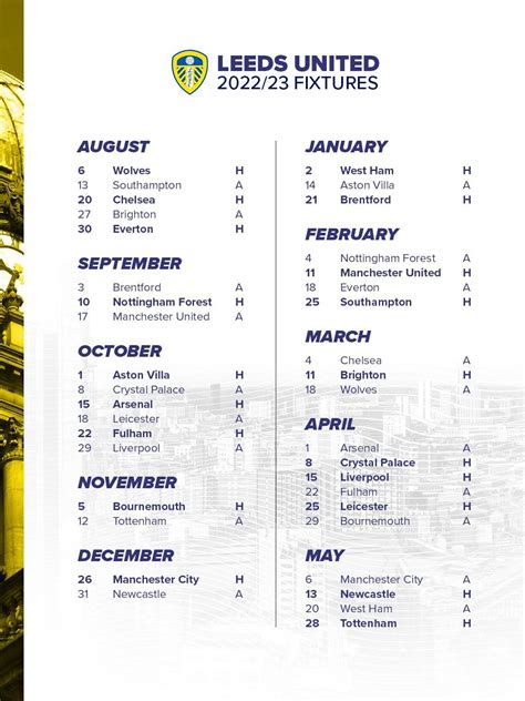 Leeds United 2022/23 Premier League Fixture List : r/LeedsUnited