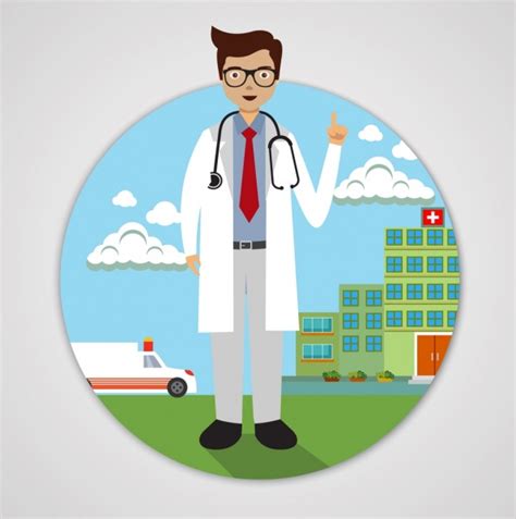 Doctor icon hospital background colored cartoon design Free vector in Adobe Illustrator ai ( .ai ...