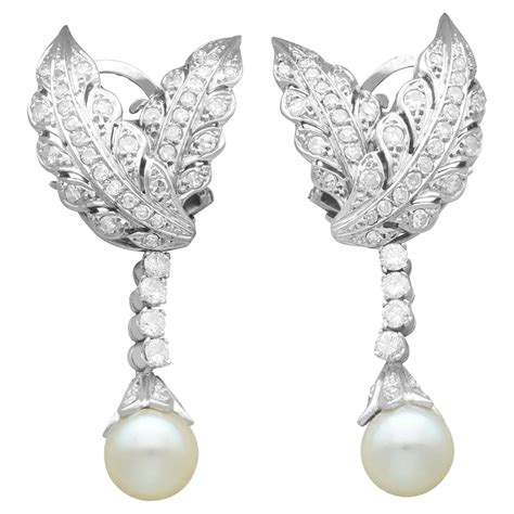 Vintage Natural Pearl and Diamond Earrings, circa 1950 For Sale at 1stDibs