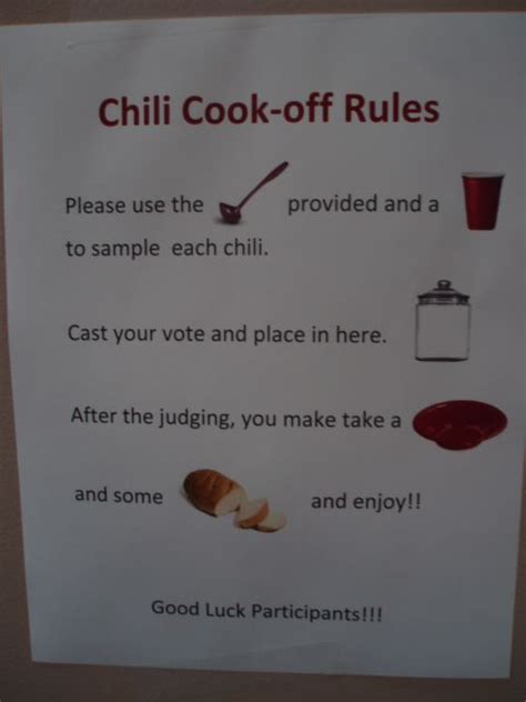 The Official Chili Cook-Off Rules | Chili cook off, Cook off, Chili bar