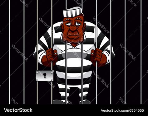 Cartoon prisoner behind bars in the prison Vector Image