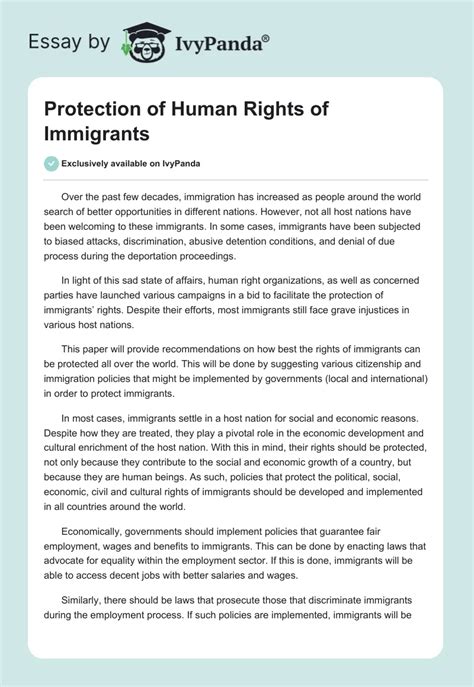 Protection of Human Rights of Immigrants - 830 Words | Essay Example