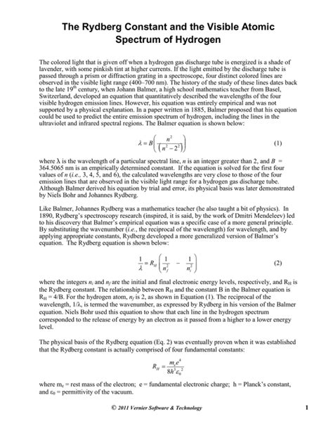 The Rydberg Constant and the Visible Atomic Spectrum of Hydrogen