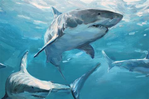 Shark Painting oil Undersea World Fish Art Canvas Large | Etsy