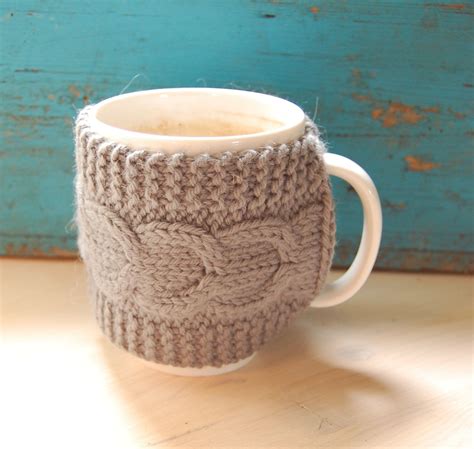 Knit coffee mug cozy with cable pattern, hand knitted. | Sewing: Sew Cute | Pinterest | Cable ...