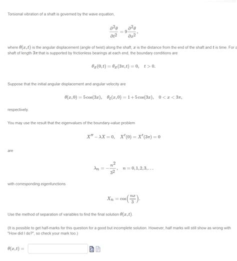 Solved Torsional vibration of a shaft is governed by the | Chegg.com