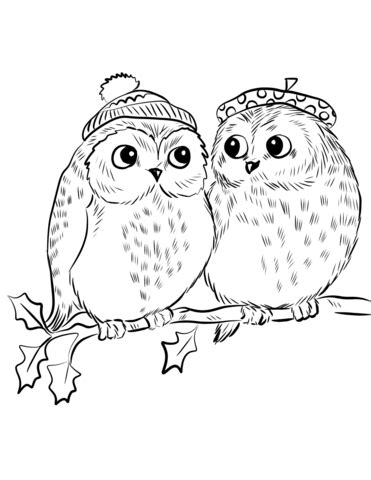 Couple of Cute Owls coloring page | Free Printable Coloring Pages