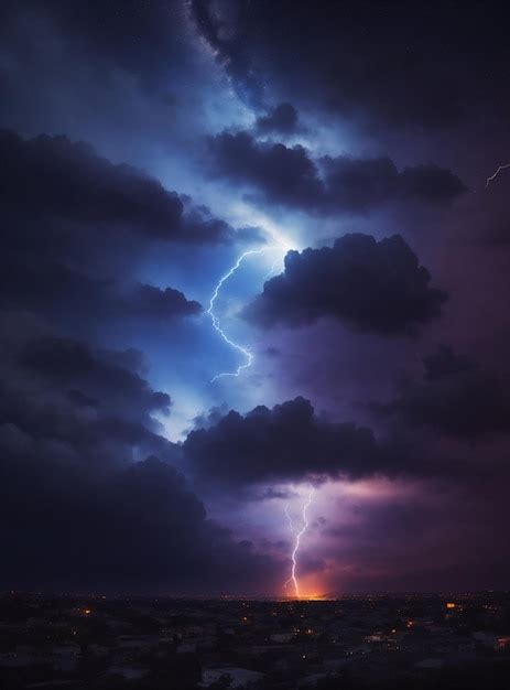 Premium AI Image | Lightning in the night sky Thunderstorm