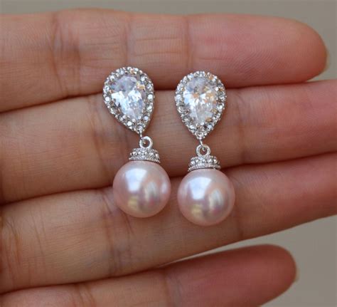 blush pink pearl earrings bridal pearl earring wedding pink