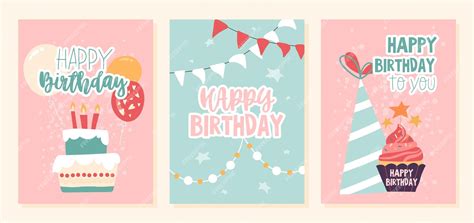 Premium Vector | Birthday greeting postcards