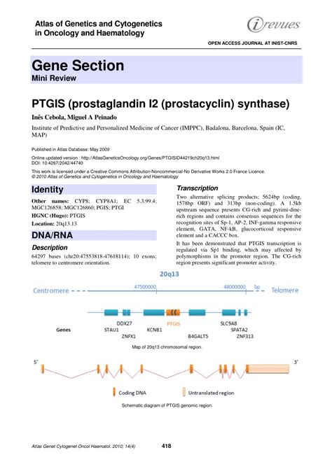 (PDF) PTGIS (prostaglandin I2 (prostacyclin) synthase)