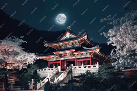 Premium AI Image | Night view of Toji Temple pagoda and giant sakura tree blossom in Kyoto Japan