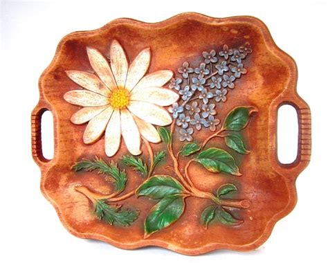 Vintage Floral Serving Tray Decorative Daisy Faux Wood Wall