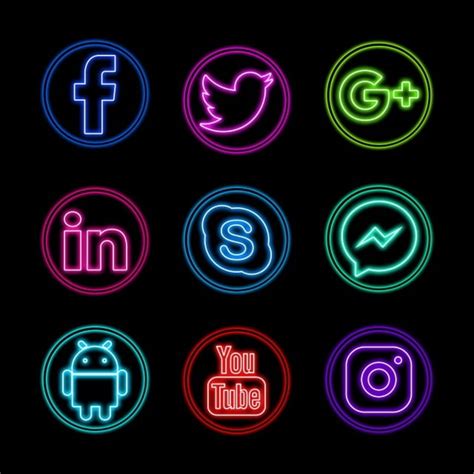 Social Media Pack PNG Transparent, Neon Style Social Media Icons Pack, Social Icons, Icons Pack ...