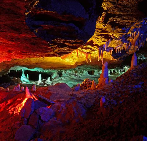 Calcite formations in Crystal Dome Cavern at Mystic Caverns near Harrison, Arkansas displayed ...