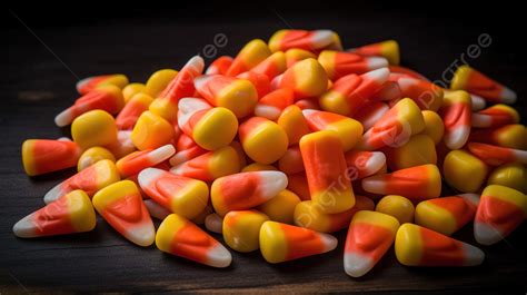 Pile Of Candy Corn Against Dark Brown Background, Picture Candy Corn Background Image And ...