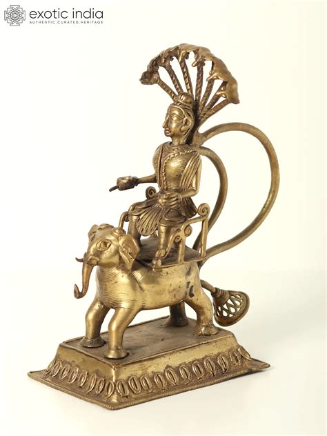 8" Lord Indra on Airavat | Dhokra Art | Brass Statue | Exotic India Art