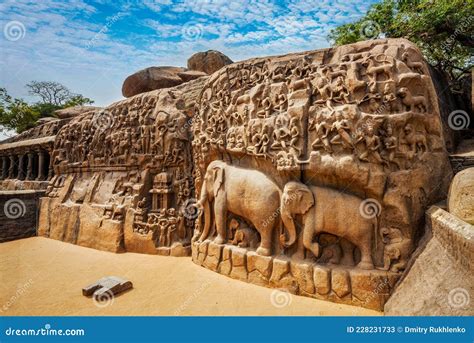 Descent of the Ganges and Arjuna S Penance, Mahabalipuram, Tamil Stock ...