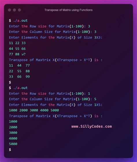 Transpose of a Matrix in C Program - SillyCodes